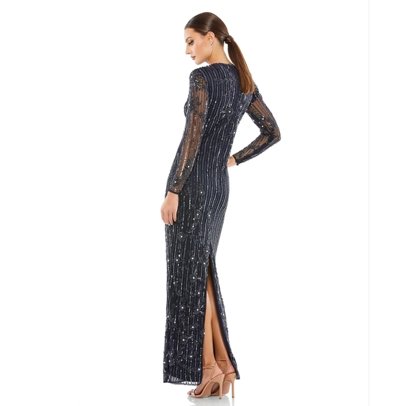 Mac DuggalWomen's Women's Embellished High Neck Illusion Long Sleeve Gown - Picture 3 of 3